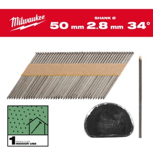 Цвяхи з D-образною головкою MILWAUKEE, 2,8/34 градуси/50мм (2200шт)