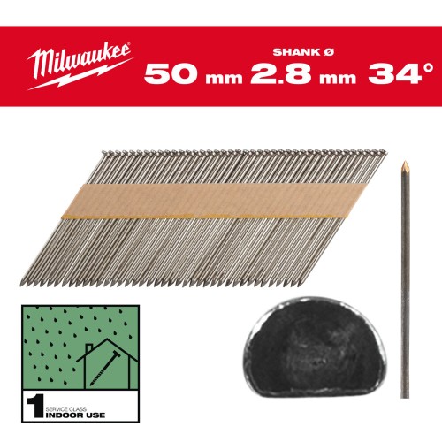 Цвяхи з D-образною головкою MILWAUKEE, 2,8/34 градуси/50мм (2200шт)