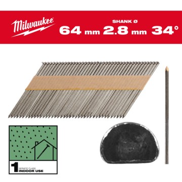 Цвяхи з D-образною головкою MILWAUKEE, 2,8/34 градуси/50мм (2200шт)