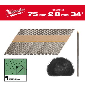 Цвяхи з D-образною головкою MILWAUKEE, 2,8/34 градуси/75мм (2200шт)