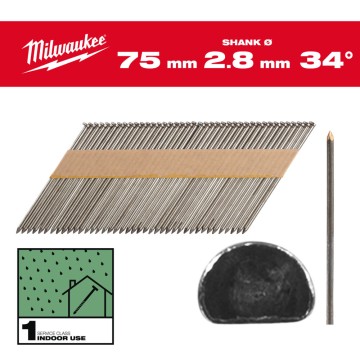 Цвяхи з D-образною головкою MILWAUKEE, 2,8/34 градуси/75мм (2200шт)