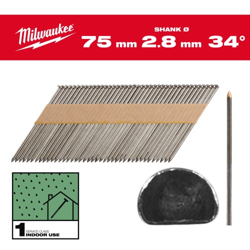 Цвяхи з D-образною головкою MILWAUKEE, 2,8/34 градуси/75мм (2200шт)