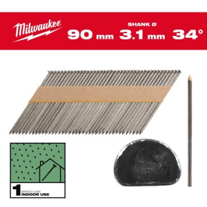 Цвяхи з D-образною головкою MILWAUKEE, 3,1/34 градуси/90мм (2200шт)