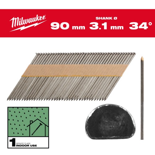 Цвяхи з D-образною головкою MILWAUKEE, 3,1/34 градуси/90мм (2200шт)