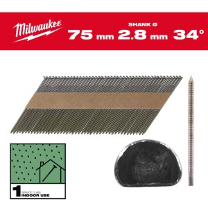 Цвяхи з кільцевою накаткою та D-образною головкою MILWAUKEE 2,8/34 градуси/75мм (2200шт)
