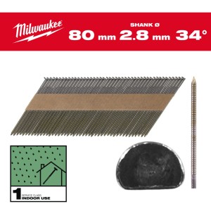 Цвяхи з кільцевою накаткою та D-образною головкою MILWAUKEE, 2,8/34 градуси/80мм (2200шт)