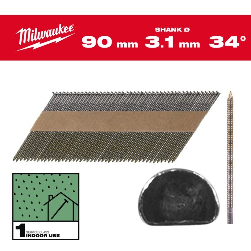 Цвяхи з кільцевою накаткою та D-образною головкою MILWAUKEE, 3,1/34 градуси/50мм (2200шт)