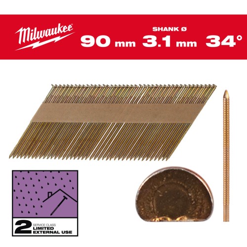 Цвяхи оцинковані з кільцевою накаткою та D-образною головкою MILWAUKEE, 3,1/34 градуси/90мм (2200шт)