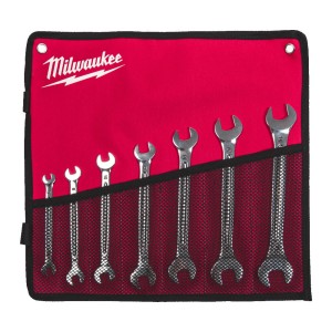 Набір ключів ріжкових метричних хромованих MILWAUKEE, (6x7, 8x9, 10x11, 12x13, 14x15, 16x17, 18x19мм) (7шт) трикотажний чохол