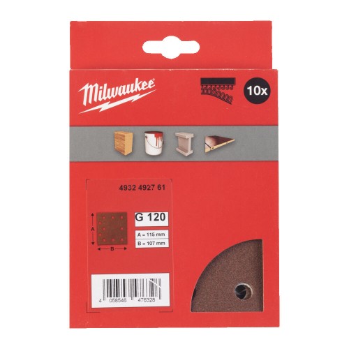 Папір шліфувальний MILWAUKEE, 115x107мм HL, зерно 120, (10шт)