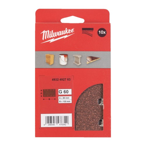 Папір шліфувальний MILWAUKEE, 80x133мм HL, зерно 60, (10шт)