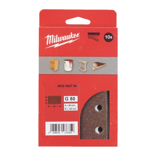 Папір шліфувальний MILWAUKEE, 80x133мм HL, зерно 80, (10шт)