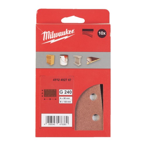 Папір шліфувальний MILWAUKEE, 80x133мм HL, зерно 240, (10шт)