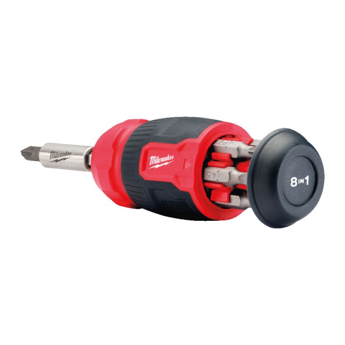 Викрутка зі змінними вставками 8-в-1 (PH/PZ/SL/TX) MILWAUKEE (PH1 / PH2 / PZ1 / PZ2 / T15 / SL 0.6x4.5 / SL 1.2x6.5мм) Викрутка зі змінними вставками 8-в-1 (PH/PZ/SL/TX) MILWAUKEE (PH1 / PH2 / PZ1 / PZ2 / T15 / SL 0.6x4.5 / SL 1.2x6.5мм)