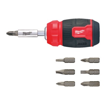 Викрутка зі змінними вставками 8-в-1 (PH/PZ/SL/TX) MILWAUKEE (PH1 / PH2 / PZ1 / PZ2 / T15 / SL 0.6x4.5 / SL 1.2x6.5мм)
