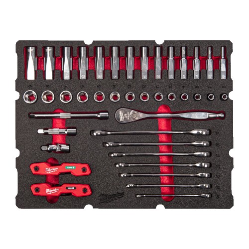 Ложемент для ящика з висувними шухлядами PACKOUT MILWAUKEE з головками хромованими метричними 3/8'' та ключами (55шт)