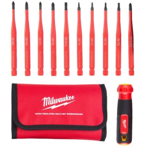 Набір викруток прецезійних ізольованих VDE MILWAUKEE 10-в-1 (рукоятка VDE + 10 біт VDE, текстильний чохол)