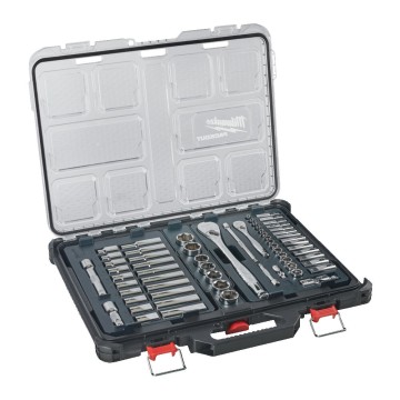 Набір головок торцевих хромованих 1/2''+ 1/4'' PACKOUT MILWAUKEE з тріскачкою (63шт) (арт.4932493804,арт. 4932493477) пластикови