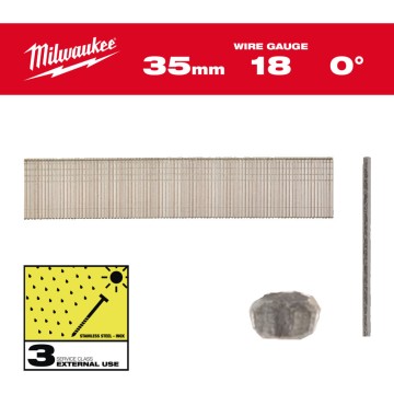 Цвяхи з нержавіки вкриті смолою з Т-образною головкою MILWAUKEE, 18G/0 градусів/35мм, (5000шт)