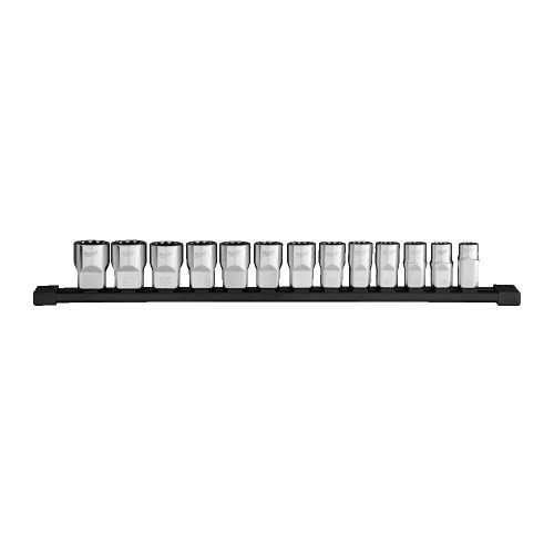 Набір головок торцевих хромованих 1/2'' MILWAUKEE (12 гранн.) на планці (13шт)