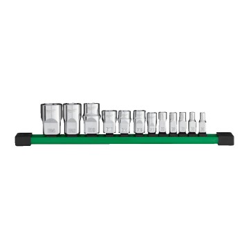 Набір головох хромованих метричних 1/4'', 3/8'', 1/2'' TORX Е-стандарт MILWAUKEE на планці (13шт)