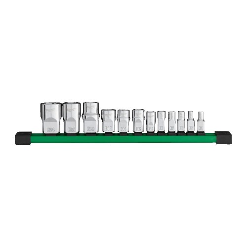 Набір головох хромованих метричних 1/4'', 3/8'', 1/2'' TORX Е-стандарт MILWAUKEE на планці (13шт)