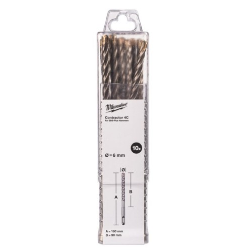 Бур SDS-PLUS 4C Contractor MILWAUKEE, діаметр 6х160х90мм, (10шт)