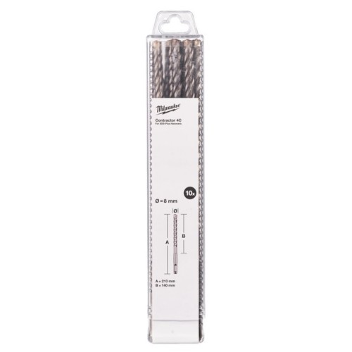 Бур SDS-PLUS 4C Contractor MILWAUKEE, діаметр 8х210х140мм, (10шт)