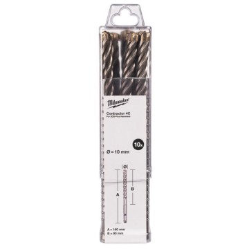 Бур SDS-PLUS 4C Contractor MILWAUKEE, діаметр 10х160х90мм, (10шт)