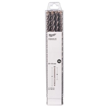Бур SDS-PLUS 4C Contractor MILWAUKEE, діаметр 10х210х140мм, (10шт)