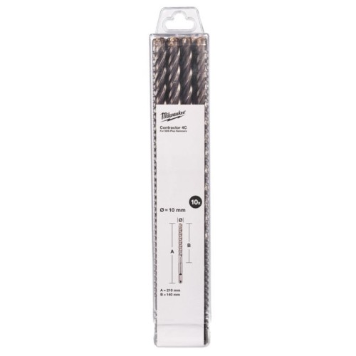 Бур SDS-PLUS 4C Contractor MILWAUKEE, діаметр 10х210х140мм, (10шт)