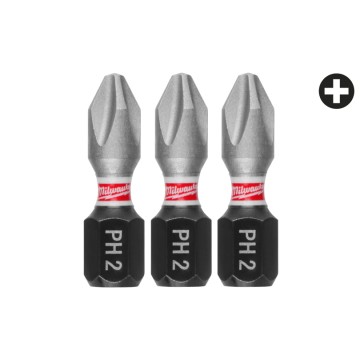 Біта SHOCKWAVE MILWAUKEE, PH2, 25мм, (3шт)