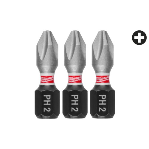 Біта SHOCKWAVE MILWAUKEE, PH2, 25мм, (3шт)