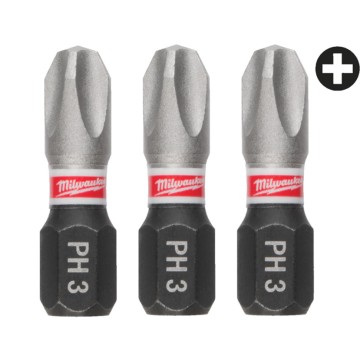 Біта SHOCKWAVE MILWAUKEE, PH3, 25мм, (3шт)