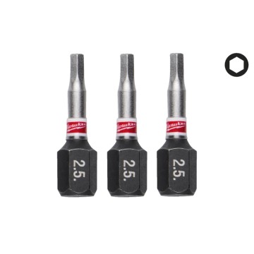 Біта SHOCKWAVE MILWAUKEE, Hex2,5, 25мм, (3шт)