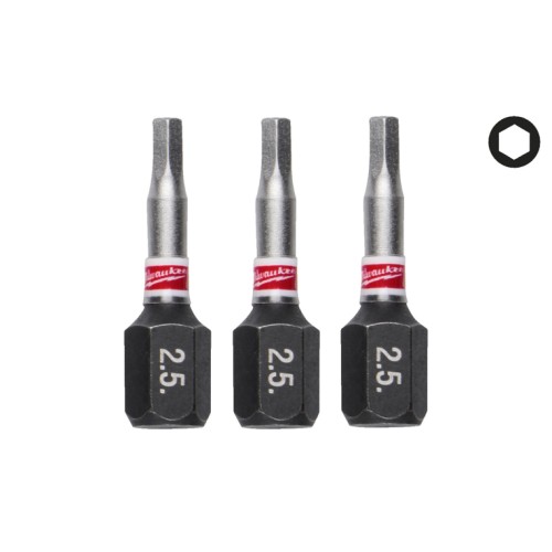 Біта SHOCKWAVE MILWAUKEE, Hex2,5, 25мм, (3шт)