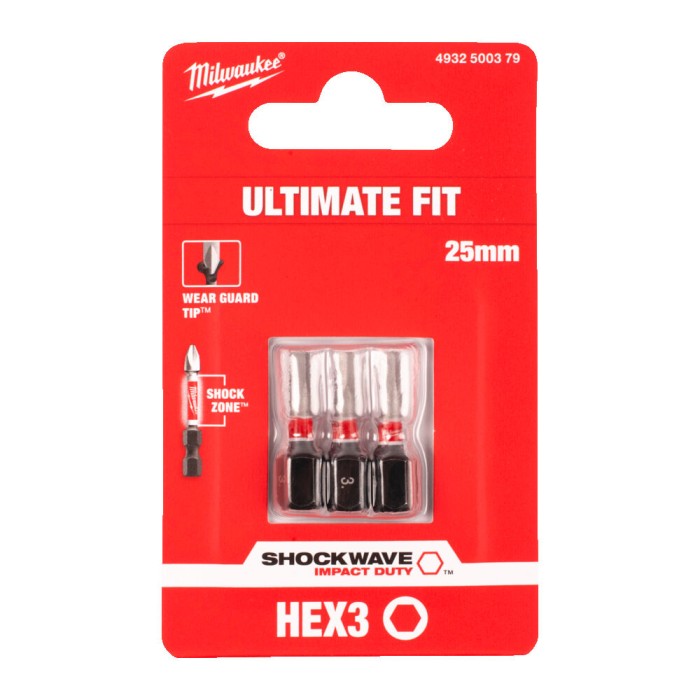 Біта SHOCKWAVE MILWAUKEE, Hex3, 25мм, (3шт) Біта SHOCKWAVE MILWAUKEE, Hex3, 25мм, (3шт)