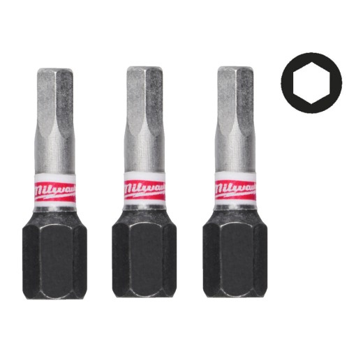 Біта SHOCKWAVE MILWAUKEE, Hex4, 25мм, (3шт)