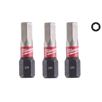Біта SHOCKWAVE MILWAUKEE, Hex5,0, 25мм, (3шт)
