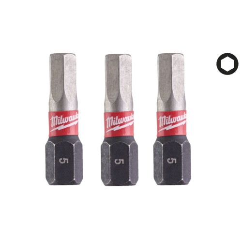Біта SHOCKWAVE MILWAUKEE, Hex5,0, 25мм, (3шт)