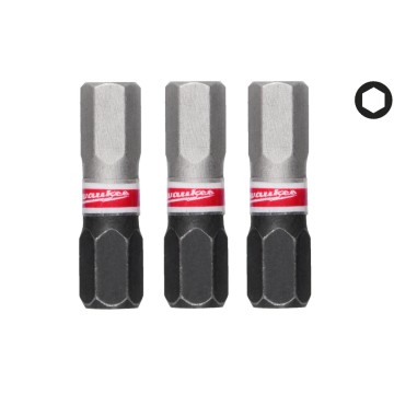 Біта SHOCKWAVE MILWAUKEE, Hex6, 25мм, (3шт)