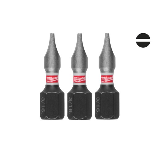 Біта SHOCKWAVE MILWAUKEE, SL1,2x6,5, 25мм, (3шт)