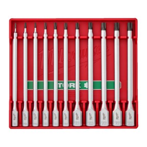 Набір головок торцевих хромованих подовжених 1/4'' та 3/8'' MILWAUKEE, з бітами TORX (T8-T50) в чохлі, (11шт)