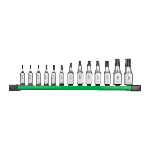 Набір головок торцевих хромованих 1/4'' та 3/8'' MILWAUKEE з бітами TORX (T8-T60) на планці (13шт)