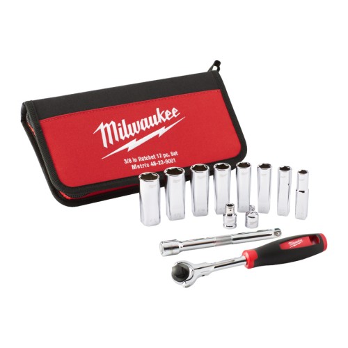Набір головок торцевих хромованих 3/8'' TRADESMAN MILWAUKEE з тріскачкою (12шт) в трикотажному чохлі