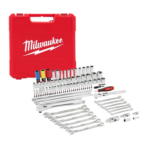 Набір головок торцевих хромованих 1/4'', 3/8'' та 1/2'' MILWAUKEE, з ключами та подовжувачами (108шт)