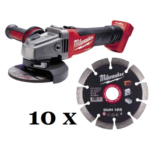 Шліфмашина кутова акумуляторна безщіткова MILWAUKEE, M18 CAG125X-0, діаметр 125мм + Диск алмазний MILWAUKEE DUH 125, діаметр 125