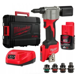 Заклепочник акумуляторний MILWAUKEE, M12 BPRT-201X діаметр заклепок 2,4-4,8мм (зарядний пристрій С12 С, 1 акумулятор М12 В2 2Аг,