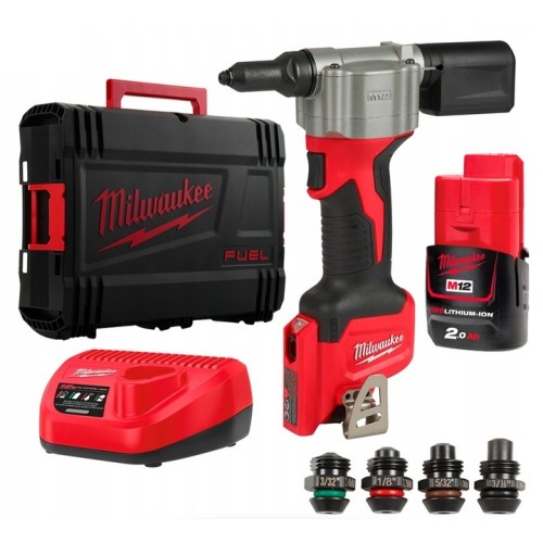 Заклепочник акумуляторний MILWAUKEE, M12 BPRT-201X діаметр заклепок 2,4-4,8мм (зарядний пристрій С12 С, 1 акумулятор М12 В2 2Аг,