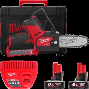 Пила ланцюгова акумуляторна безщітков MILWAUKEE, M12 FHS-602X, шина 15см (зарядний пристрій С12 С, 2 акумулятори М12 В6 6Аг, чох